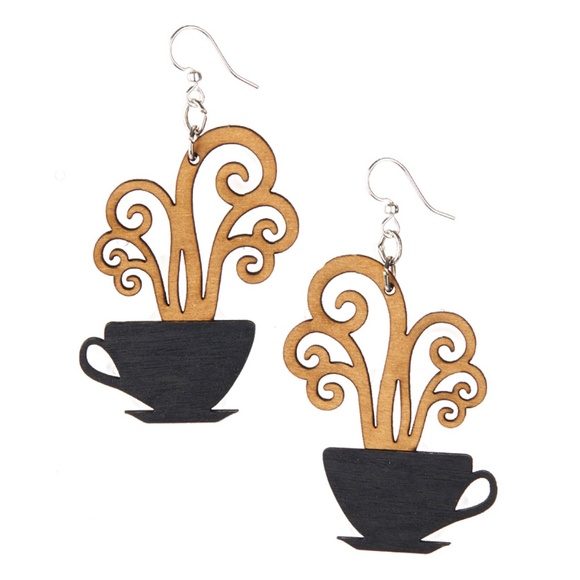 CUTE COFFEE MUG CUP EARRINGS Laser Wood FINAL $ - Picture 2 of 3